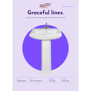 Lavabo sur pied en céramique Sanso 4011 - Vente en gros directe d'usine Ashirwad Sanitary Ware en Inde - Product Image 2