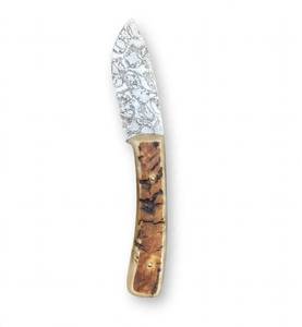 High contrast acid <b>etched</b> mosaic fixed damascus steel prep utility <b>tool</b> with Bone Handle - Product Image 3