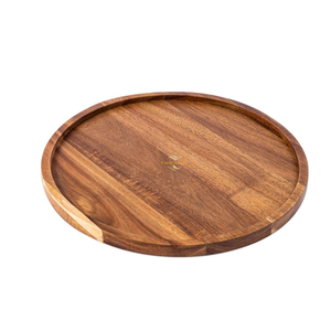 Plateau rond en bois massif de qualité supérieure, plateau de service en bois naturel pour le café, le thé, les aliments, les desserts, la cuisine, la salle à manger - Product Image 4