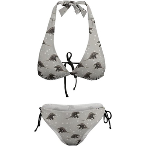 Ensemble bikini gris à imprimé animal pour femme, col halter, bas de maillot à nouer sur les côtés, tissu extensible, maillot de bain 2 pièces - Product Image 2
