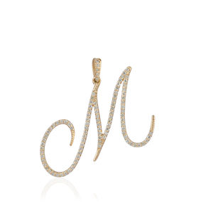 Pendentif initial M en diamant naturel, or jaune 14 carats, fait main, grand pendentif, bijoux fins, vente en gros, cadeau d'anniversaire - Product Image 4