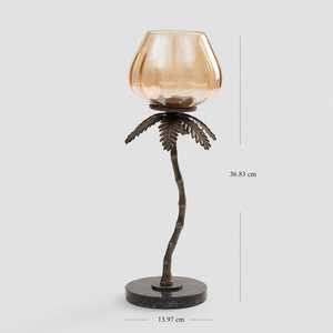 Support de bougie en forme de palmier avec support en verre ambré pour la décoration de la maison, design métallique durable - Product Image 3