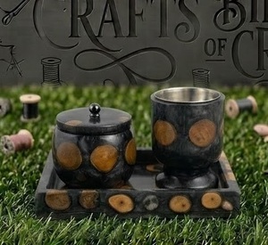 Brûleur d'encens en bois rustique fait main avec résine, boîte à oud, cadeau du Ramadan, cadeau de l'Aïd, accessoires de décoration islamique pour la maison - Product Image 2