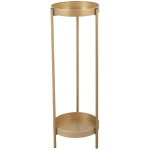 Support de plantes pliable moderne à 2 niveaux en métal, polyvalent pour plantes en pot d'intérieur/extérieur avec 2 plateaux ronds, tables de chevet dorées - Product Image 3