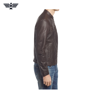 EMPIRE TREND WEARS Men's Brown Genuine Leather Bomber Jacket Stand Collar Zipper Closure Slim Fit Breathable <b>Fur</b> <b>Trim</b> Autumn - Product Image 2