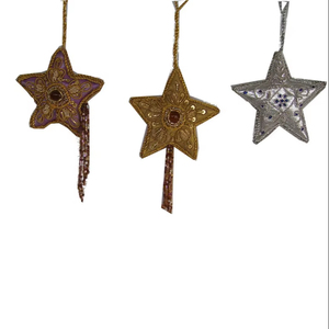 Indian Handmade Zari Acrylic Square Christmas <b>Star</b> <b>Hanging</b> Ornament High Quality Embroidered Full Color Premium Decoration - Product Image 1