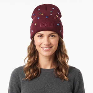 Bonnet d'hiver personnalisé brodé, doux et chaud, en tricot, orné de perles et de strass, pour femme, idéal par temps froid - Product Image 5