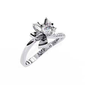 Bague de fiançailles romantique pour femme en or blanc avec diamant naturel certifié GIA taille brillant rond et pierres latérales - Product Image 2