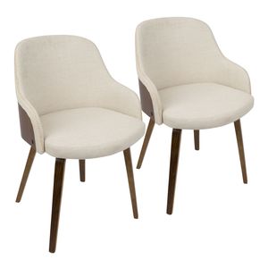 Set di 2 Sedie da Pranzo/Accento in Stile Mid-Century Moderno Bacci, in Legno di Noce e Tessuto Crema, Arredamento Moderno per la Casa - Product Image 1