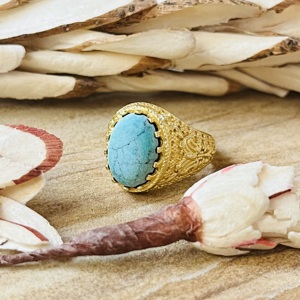 2026 Latest Design Turquoise <b>Rings</b> Tribal Filigree Band Boho Brass <b>Ring</b> Women 18k <b>Gold</b> Plated Antique <b>Cocktail</b> Wholesale/OEM/ODM - Product Image 4
