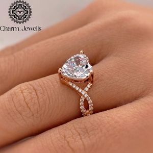 Bague de fiançailles en moissanite taille coussin Charm Jewels, plaqué or rose sur argent, sertie à griffes, certifiée IGI, style romantique pour femme - Product Image 2