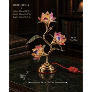 Lampe de table Lotus dorée avec fleurs en verre colorées, éclairage décoratif pour la décoration traditionnelle de la maison - Product Image 5