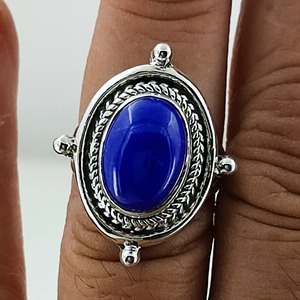 <b>Lapis</b> <b>Lazuli</b> <b>Ring</b> 925 Sterling Silver Handmade Boho Statement Promise Jewelry for Women Natural Oval Shape Gemstone Jewelry - Product Image 5