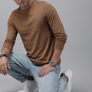 Custom Slub <b>Long</b> Sleeve <b>T</b>-<b>Shirt</b> <b>Men</b> Brown Slim Fit Cotton Crew Neck OEM Wholesale BD - Product Image 4