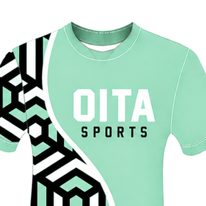 Mint Green <b>Black</b> <b>White</b> Geometric Rugby Jersey Short Sleeve Crew Neck Custom Breathable Training Athletic Team Sportswear - Product Image 3