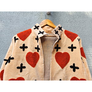 Heart Embroidered Breathable Eco-Friendly Woven Velvet Reversible Autumn Winter <b>Coat</b> for <b>Women</b> Boho Casual Gift Her Lightweight - Product Image 4