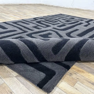 Tapis en laine tufté à la main, géométrique moderne, à poils moyens et de forme rectangulaire, pour salon/chambre - Product Image 4