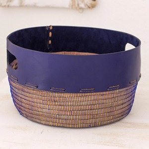 ตะกร้าหวายทะเลผสมหนัง ตะกร้าเก็บของทำมือ ขายส่ง เป็นมิตรกับสิ่งแวดล้อม ผลิตในเวียดนาม - Product Image 4