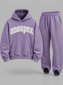 Men's <b>Purple</b> Oversized Hoodie Tracksuit Set Heavyweight Cotton Jogger Sweat <b>Suit</b> Streetwear Custom Private Label - Product Image 2