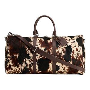 Bolsa de Viaje Ovalada de Cuero Vacuno Marrón y Blanco Unisex con Correa para el Hombro, Cierre de Hebilla, Bolsillo Utilitario, Capacidad de 20-36L - Product Image 1