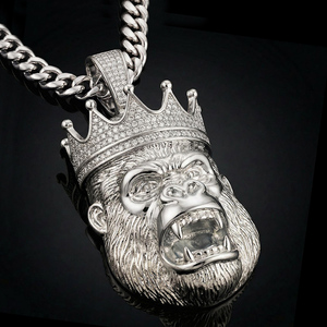 Collar con Colgante de Rey de los Gorilas con Corona, Chapado en Oro, Plata de Ley 925, con Diamantes Moissanite VVS, Joyería Fina para Hombre, Estilo Hip Hop - Product Image 1