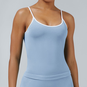 Débardeurs de sport pour femmes avec coussinets intégrés, fines bretelles, sans manches, tricotés, décontractés, 100% coton, séchage rapide, respirants - Product Image 2