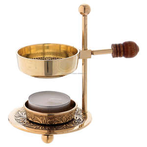 Adjustable Brass Resin Incense Burner Wooden Handle Smokeless Tealight <b>Candle</b> Frankincense Warmer Censer Wholesale - Product Image 6