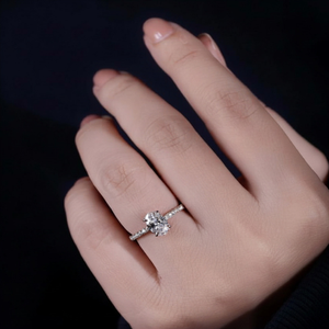 Anillo de Compromiso con Diamante de Corte Ovalado, Oro Rosa, Engaste de Garras, Anillo de Boda con Pavé, Joyería Nupcial Minimalista Unisex para Fiesta - Product Image 5