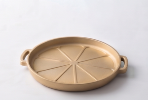 Plateau de service rond en aluminium moulé, motif citron, avec poignées, pour présentation alimentaire, idéal pour hôtels – Vente directe usine - Product Image 1