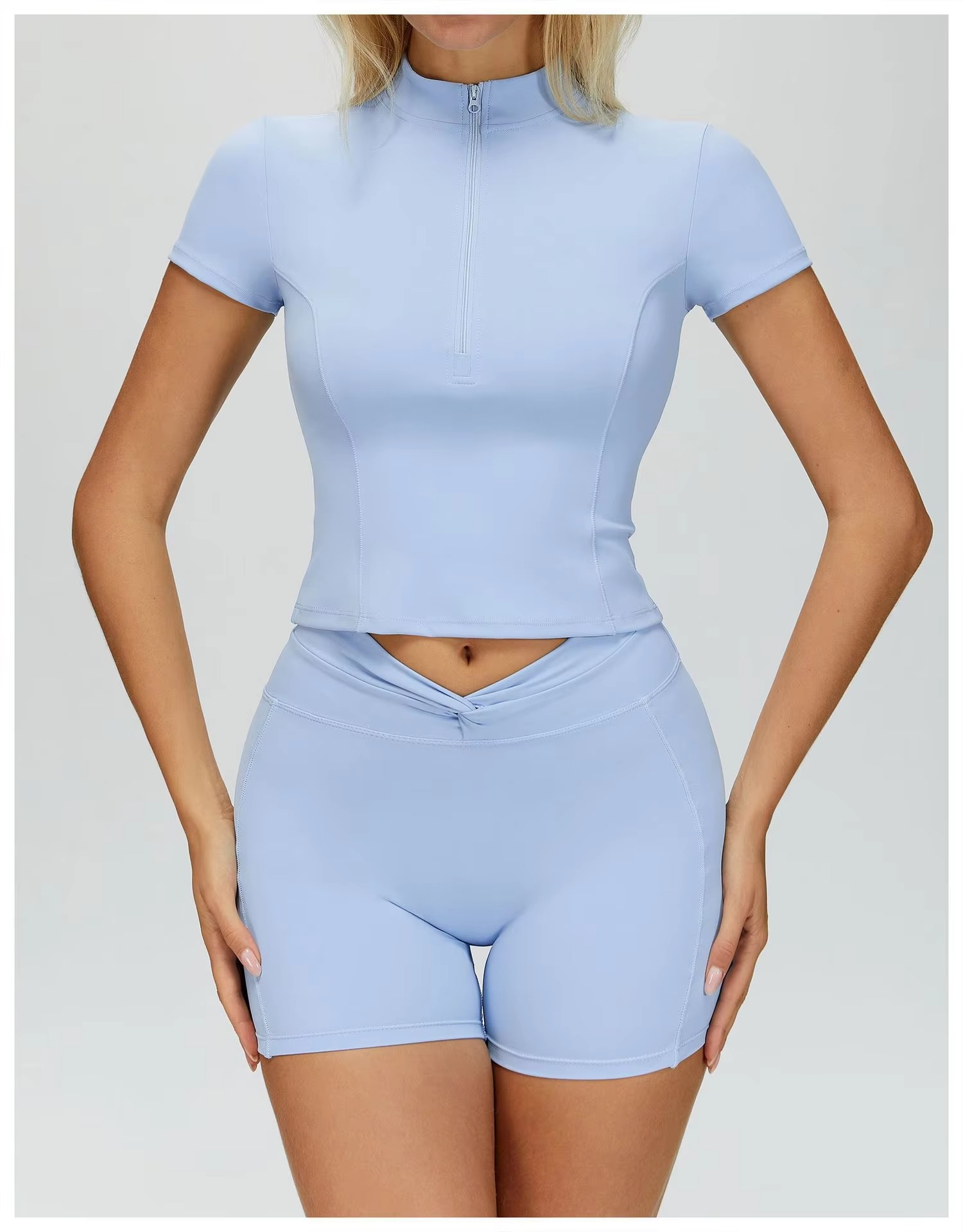 Custom Wholesale Womens Half Zip Neck Sports Bra Singlet Breathable Racerback Quick Dry Casual Yoga Top