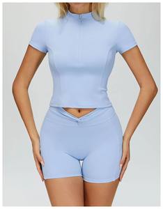 เสื้อชั้นในกีฬาผู้หญิงแบบซิปครึ่งตัว คอวี ระบายอากาศดี แห้งเร็ว สไตล์ลำลอง สำหรับโยคะ รับผลิตตามสั่ง ขายส่ง - Product Image 1