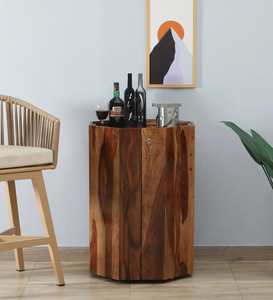 Solid Sheesham Wood Bar <b>Cabinet</b> <b>Rustic</b> Finish with Wine Storage Glass Holder Shelves for Living Room Home Furniture - Product Image 2