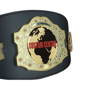 Custom Championship Belt with Gold Globe Emblems and Custom Text Premium Quality Leather Title Belt for Sports - Product Image 2