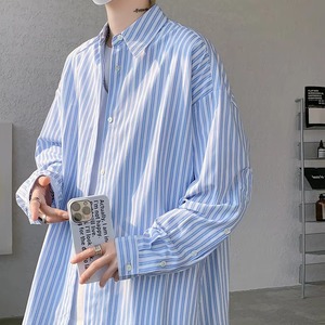 เสื้อเชิ้ตผู้ชายแขนยาวลายทางถักนิตติ้งสไตล์ลำลองสำหรับฤดูใบไม้ร่วง ผ้าฝ้าย 100% ปกคอเสื้อพับได้ ทรงบ็อกซี่ ระบายอากาศดี ติดกระดุมเม็ดเดียว สามารถสั่งทำได้ - Product Image 6