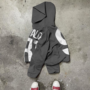 Sweat à capuche court surdimensionné pour homme, en coton, avec ourlet brut, broderie et patchs, style streetwear, personnalisable avec logo OEM - Product Image 2