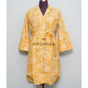 Vintage Floral Block Printed 100% Cotton Midi Dress Eco-Friendly Hip Hop Party Bell Sleeve Turn-down Collar Button - Product Image 4