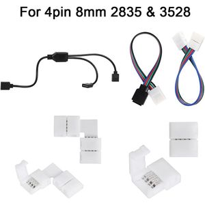 3528 2835 4-Pin 8mm RGB Rope <b>Lights</b> Connector Kit Gapless Solderless Clip 32.8ft Extension <b>Wire</b> Cable for LED Strip Connectors - Product Image 3