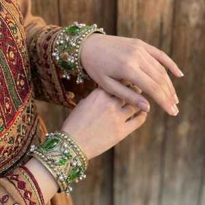 Exquisite Elaborate Traditional Tribal Wedding Gift Hand Jewelry <b>Set</b> Featuring Deep Luminous Blue Pearl Oval Beads Strung - Product Image 5