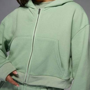 เสื้อฮู้ดครอปผู้หญิงสำหรับฤดูหนาว ผ้าฟลีซ สวมใส่สบาย มีเชือกผูกปรับได้ที่เอว รับผลิตตามแบบ OEM - Product Image 3