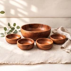 Bol de service rond classique en bois d'acacia, écologique, pour salades et plats, avec couleur personnalisée, Inde - Product Image 2