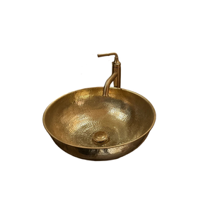 Lavabo rond en laiton plaqué or, finition martelée à la main, style rustique, pour salle de bain, montage monotrou sur plan - Product Image 2
