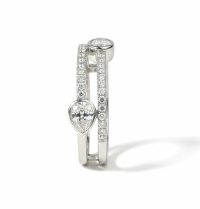 Anillo de Compromiso de Plata de Ley 925 con Doble Banda de Oro Blanco Sólido de 14K/18K y Diamante Cultivado en Laboratorio, Corte Pera y Redondo, Anillo de Moda - Product Image 5