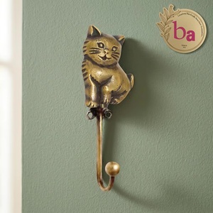 Antique Brass Cat Animal Wall Mounted <b>Hook</b> Handcrafted Cast Iron Coat and Hat Hanger Precision-Made <b>Hooks</b> & <b>Rails</b> - Product Image 1