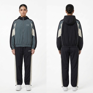 Women's Color Block Tracksuit Full Length Sporty <b>Jogging</b> Set Autumn Breathable Polyester Zipper Closure Stand Collar - Product Image 2