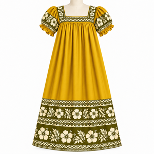 Polynesian Micronesian Mumu <b>Dress</b> Short Sleeves High Quality Casual <b>Dress</b> Natural Waist Solid Floral Printed - Product Image 6