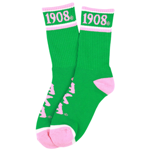 Calcetines Deportivos AKA Green Pink Crew Socks 1908, Calcetines de Punto Bordados para Mujer, Cómodos para Uso Diario - Product Image 1