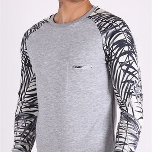 HIFFU SPORTS WEAR <b>Men</b> Long Sleeve Crew Neck T-Shirt Gray Heat-Transfer Printed 100% Cotton Quick Dry Breathable All Seasons Wear - Product Image 4