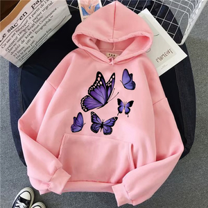 Sudadera con Capucha Personalizada OEM para Mujer, con Estampado de Mariposa Morada, Sudadera Informal de Algodón con Logotipo Frontal, Ropa de Otoño - Product Image 3