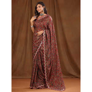 Designer Party Wear Saree con impresión digital y bordado Trabajo Borde para vestidos de baile - Product Image 3