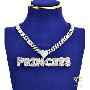 Moissanite Diamond PRINCESS Custom Name Necklace With Iced Out <b>Letter</b> Pendant Heart Detail And Sparkling Cuban Link Chain Luxury - Product Image 3